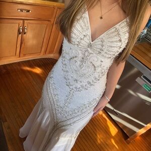 Elegant White Beaded Dress
